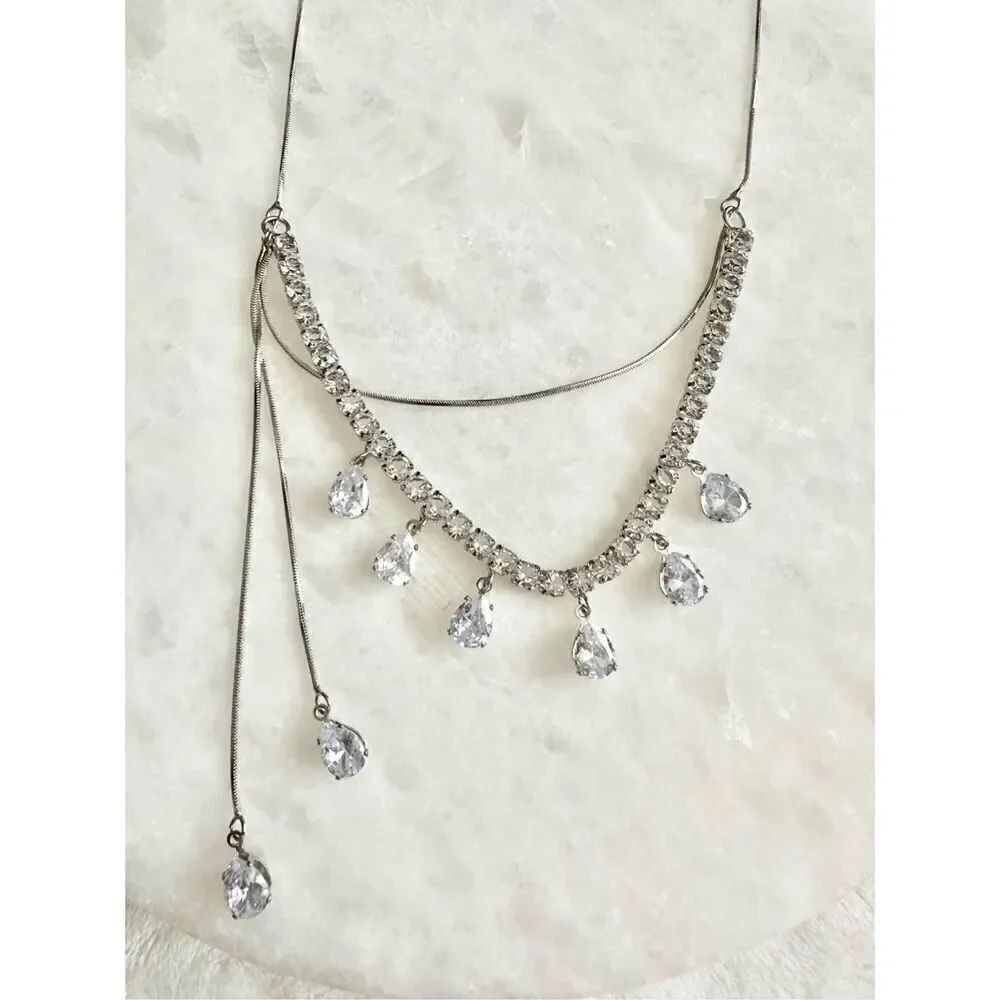 Elegant statement cubics zirconia tennis necklace with teardrop embellishment